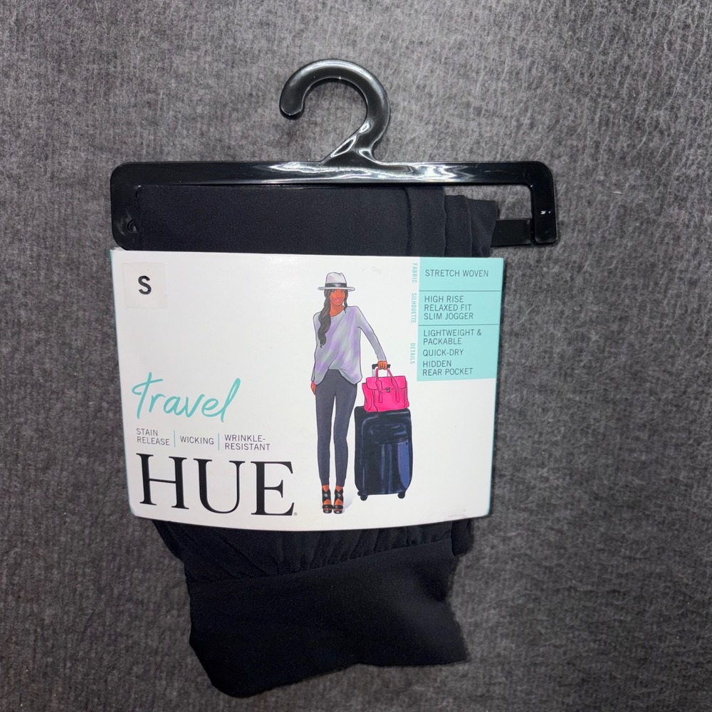Hue Travel High Rise Slim Jogger Pants Black Stretch Woven U21406 Small NWT